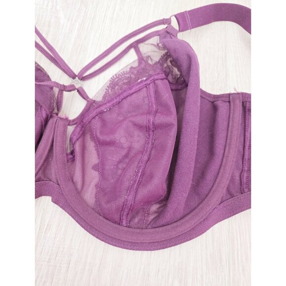 Elomi Eugenie Purple Underwire Unpadded Strappy Floral Plunge Lingerie Bra 36K - Picture 7 of 9